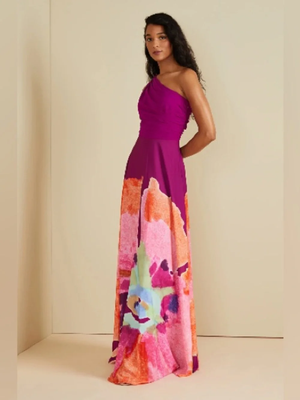 AMUR floral one shoulder gown size 4 - Picture 6 of 16